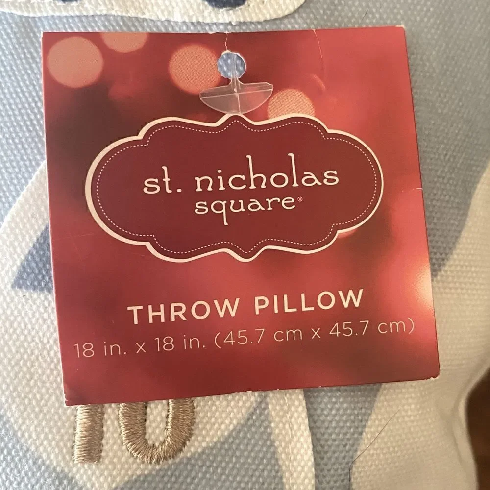 St Nicholas Square Blue Gnomes Advent Calendar Holiday Throw Pillow 18